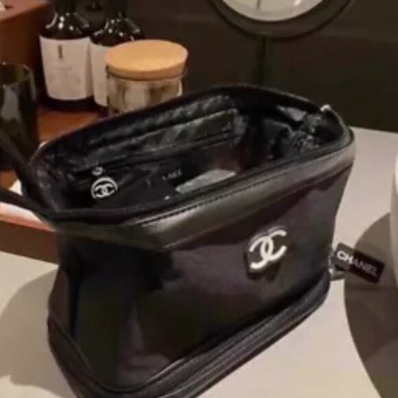 Brand New Chanel Black Nylon Large Makeup Bag/Pouch/Clutch with Wrist St… - Picture 3 of 13